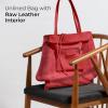 Italian Calf Leather Tote for Women with Zipper, Inner Pocket & Flat Base | Soft Unlined Shopper for Work & Travel(Red)