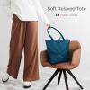 Italian Calf Leather Tote for Women with Zipper, Inner Pocket & Flat Base | Soft Unlined Shopper for Work & Travel(Teal)