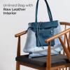 Italian Calf Leather Tote for Women with Zipper, Inner Pocket & Flat Base | Soft Unlined Shopper for Work & Travel(Teal)