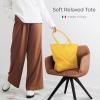Italian Calf Leather Tote for Women with Zipper, Inner Pocket & Flat Base | Soft Unlined Shopper for Work & Travel(Yellow)