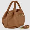 Italian Calfskin Top-Handle Bag for Women with Zipper & Detachable Strap | Small Shoulder Handbag Crossbody Purse(Brown)