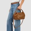 Italian Calfskin Top-Handle Bag for Women with Zipper & Detachable Strap | Small Shoulder Handbag Crossbody Purse(Brown)