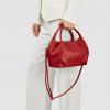 Italian Calfskin Top-Handle Bag for Women with Zipper & Detachable Strap | Small Shoulder Handbag Crossbody Purse(Red)