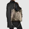 Italian Genuine Metallic Suede Tote Bag for Women with Leopard Print & Zipper | Soft Vertical Medium Leather Purse(Bronze)