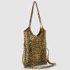 Italian Genuine Metallic Suede Tote Bag for Women with Leopard Print & Zipper | Soft Vertical Medium Leather Purse(Gold)