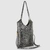 Italian Genuine Metallic Suede Tote Bag for Women with Leopard Print & Zipper | Soft Vertical Medium Leather Purse(Silver)