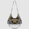Italian Genuine Metallic Suede Tote Bag for Women with Leopard Print & Zipper | Soft Vertical Medium Leather Purse(Silver)