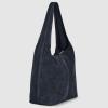 Italian Genuine Suede Hobo Bag for Women with Zipper and Single Strap | Large Soft Slouchy Shoulder Handbag Purse(Dark Blue)
