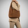 Italian Genuine Suede Hobo Bag for Women with Zipper and Single Strap | Large Soft Slouchy Shoulder Handbag Purse(Mocha)