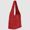 Italian Genuine Suede Hobo Bag for Women with Zipper and Single Strap | Large Soft Slouchy Shoulder Handbag Purse(Red)