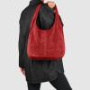 Italian Genuine Suede Hobo Bag for Women with Zipper and Single Strap | Large Soft Slouchy Shoulder Handbag Purse(Red)