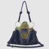 Italian Genuine Suede Shoulder Bag for Women | Rectangular Slim Handbag with Zipper, Top Handle & Crossbody Strap(Dark Blue)