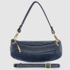 Italian Genuine Suede Shoulder Bag for Women, Crescent Saddle Style with Short & Long Straps | Mixed Leather Purse(Dark Blue)