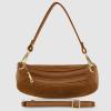 Italian Genuine Suede Shoulder Bag for Women, Crescent Saddle Style with Short & Long Straps | Mixed Leather Purse(Mocha)