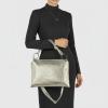 Italian Metallic Calf Leather Shoulder Bag for Women | Rectangular Handbag with Zipper Top Handle & Crossbody Strap(Metallic Platinum)