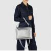 Italian Metallic Calf Leather Shoulder Bag for Women | Rectangular Handbag with Zipper Top Handle & Crossbody Strap(Metallic Silver)