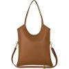 Italian Calf Leather Tote Bag for Women with Zipper & Adjustable Strap | Medium Pebbled Soft Shoulder Handbag(Brown)