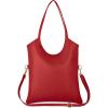 Italian Calf Leather Tote Bag for Women with Zipper & Adjustable Strap | Medium Pebbled Soft Shoulder Handbag(Red)