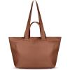 Italian Calf Leather Tote Bag for Women with Zipper & Double Straps | Large Soft Laptop Shoulder Handbag for Work(Brown)