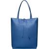 Italian Calf Leather Tote for Women with Zipper, Inner Pocket & Flat Base | Soft Unlined Shopper for Work & Travel(Blue)