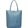 Italian Calf Leather Tote for Women with Zipper, Inner Pocket & Flat Base | Soft Unlined Shopper for Work & Travel(Denim)