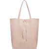 Italian Calf Leather Tote for Women with Zipper, Inner Pocket & Flat Base | Soft Unlined Shopper for Work & Travel(Nude)
