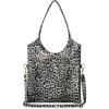 Italian Genuine Metallic Suede Tote Bag for Women with Leopard Print & Zipper | Soft Vertical Medium Leather Purse(Silver)