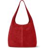 Italian Genuine Suede Hobo Bag for Women with Zipper and Single Strap | Large Soft Slouchy Shoulder Handbag Purse(Red)