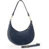 Italian Genuine Suede Shoulder Bag for Women, Crescent Saddle Style with Short & Long Straps | Mixed Leather Purse(Dark Blue)