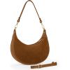 Italian Genuine Suede Shoulder Bag for Women, Crescent Saddle Style with Short & Long Straps | Mixed Leather Purse(Mocha)