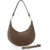 Italian Genuine Suede Shoulder Bag for Women, Crescent Saddle Style with Short & Long Straps | Mixed Leather Purse(Tobacco)