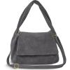 Italian Genuine Suede Top-Handle Bag for Women with Zipper Magnetic Flap & Twisted Handle | Crossbody Shoulder Purse(Pewter)