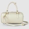 Italian Real Leather Top-Handle Crossbody Bag for Women with Rectangular Shape | Compact Structured Everyday Purse(Beige)
