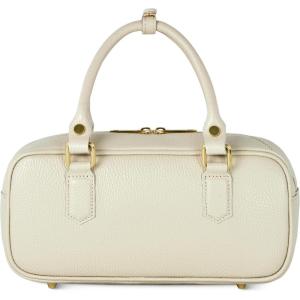 Italian Real Leather Top-Handle Crossbody Bag for Women with Rectangular Shape | Compact Structured Everyday Purse(Beige)