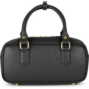 Italian Real Leather Top-Handle Crossbody Bag for Women with Rectangular Shape | Compact Structured Everyday Purse(Black)