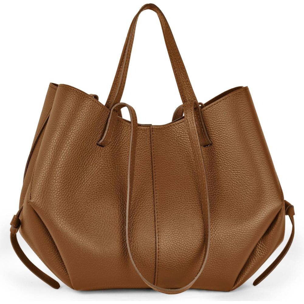 imageItalian Genuine Leather Tote Bag for Women with Dual Handles amp Secure Closure Convertible Calfskin Shopper PurseBrown