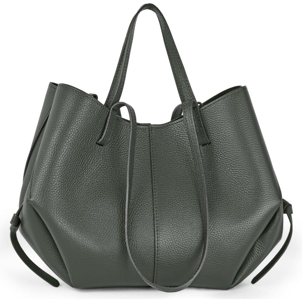 imageItalian Genuine Leather Tote Bag for Women with Dual Handles amp Secure Closure Convertible Calfskin Shopper PurseDark Grey
