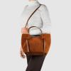 Italian Genuine Suede Tote Bag for Women with Detachable Strap | Structured Top-Handle Purse with Interior Pouch(Brown)