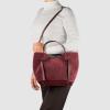 Italian Genuine Suede Tote Bag for Women with Detachable Strap | Structured Top-Handle Purse with Interior Pouch(Burgundy)