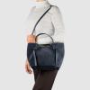Italian Genuine Suede Tote Bag for Women with Detachable Strap | Structured Top-Handle Purse with Interior Pouch(Dark Blue)
