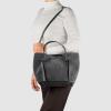 Italian Genuine Suede Tote Bag for Women with Detachable Strap | Structured Top-Handle Purse with Interior Pouch(Pewter)