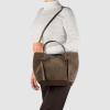 Italian Genuine Suede Tote Bag for Women with Detachable Strap | Structured Top-Handle Purse with Interior Pouch(Tobacco)