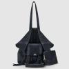 Italian Genuine Suede Tote Bag for Women with Fringe Detail | Medium Top Handle Handbag with Detachable Zip Wallet(Dark Blue)