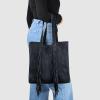 Italian Genuine Suede Tote Bag for Women with Fringe Detail | Medium Top Handle Handbag with Detachable Zip Wallet(Dark Blue)