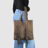 Italian Genuine Suede Tote Bag for Women with Fringe Detail | Medium Top Handle Handbag with Detachable Zip Wallet(Tobacco)