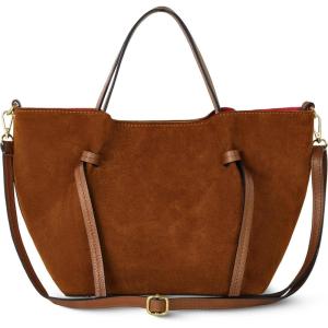 Italian Genuine Suede Tote Bag for Women with Detachable Strap | Structured Top-Handle Purse with Interior Pouch(Brown)