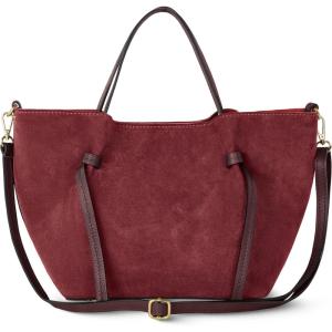 Italian Genuine Suede Tote Bag for Women with Detachable Strap | Structured Top-Handle Purse with Interior Pouch(Burgundy)