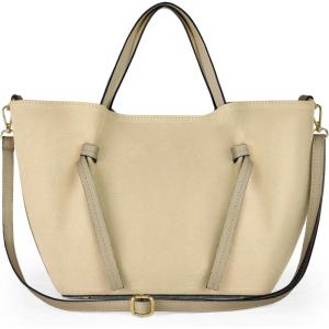 Italian Genuine Suede Tote Bag for Women with Detachable Strap | Structured Top-Handle Purse with Interior Pouch(Greige)