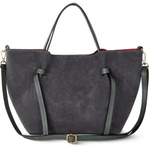 Italian Genuine Suede Tote Bag for Women with Detachable Strap | Structured Top-Handle Purse with Interior Pouch(Pewter)