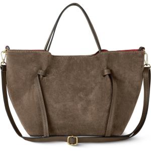 Italian Genuine Suede Tote Bag for Women with Detachable Strap | Structured Top-Handle Purse with Interior Pouch(Tobacco)